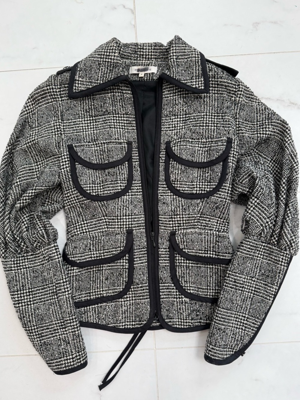 Anne Fontaine Black and White Tweed Pocket Blazer